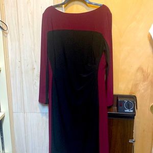 Chaps XL Ruched maroon red and black dress